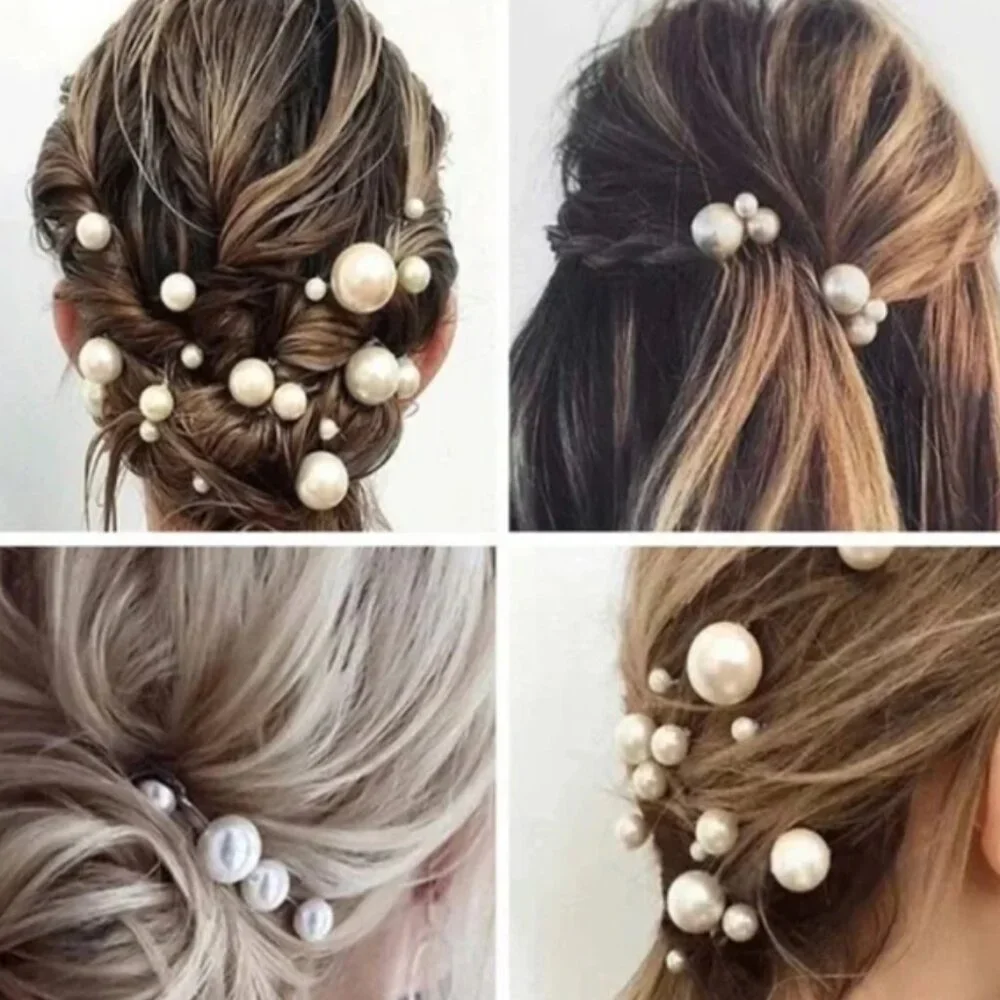 18pcs White Pearl Bobby Pins Hair Ties Accessory